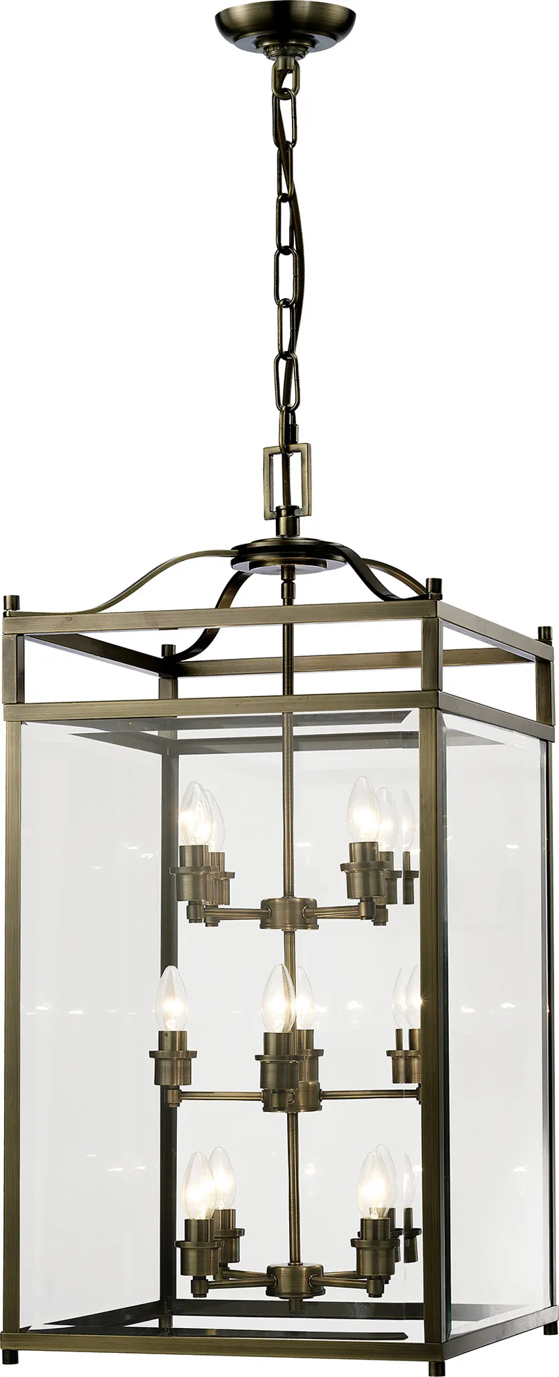 IL31115  Aston Glass Square Pendant 12 Light (22.2kg) Antique Brass